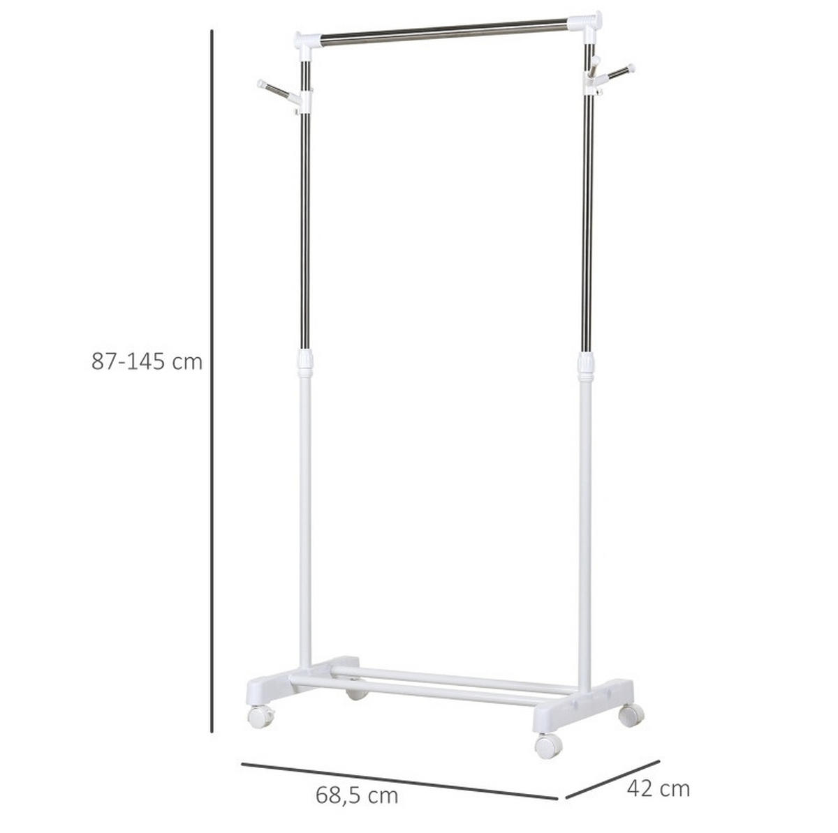 KLEIDERSTÄNDER 68,5/87-145/42 cm Weiß aus Edelstahl mit Rollen - Weiß, Metall (42/145/68.5cm) - OKMYHOME