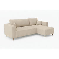 ECKSOFA RIO mit Schlaffunktion und Bettkasten, Farbe: Creme, Cordstoff, Ottomane Universal - Creme, Textil (249/142cm) - Marpur