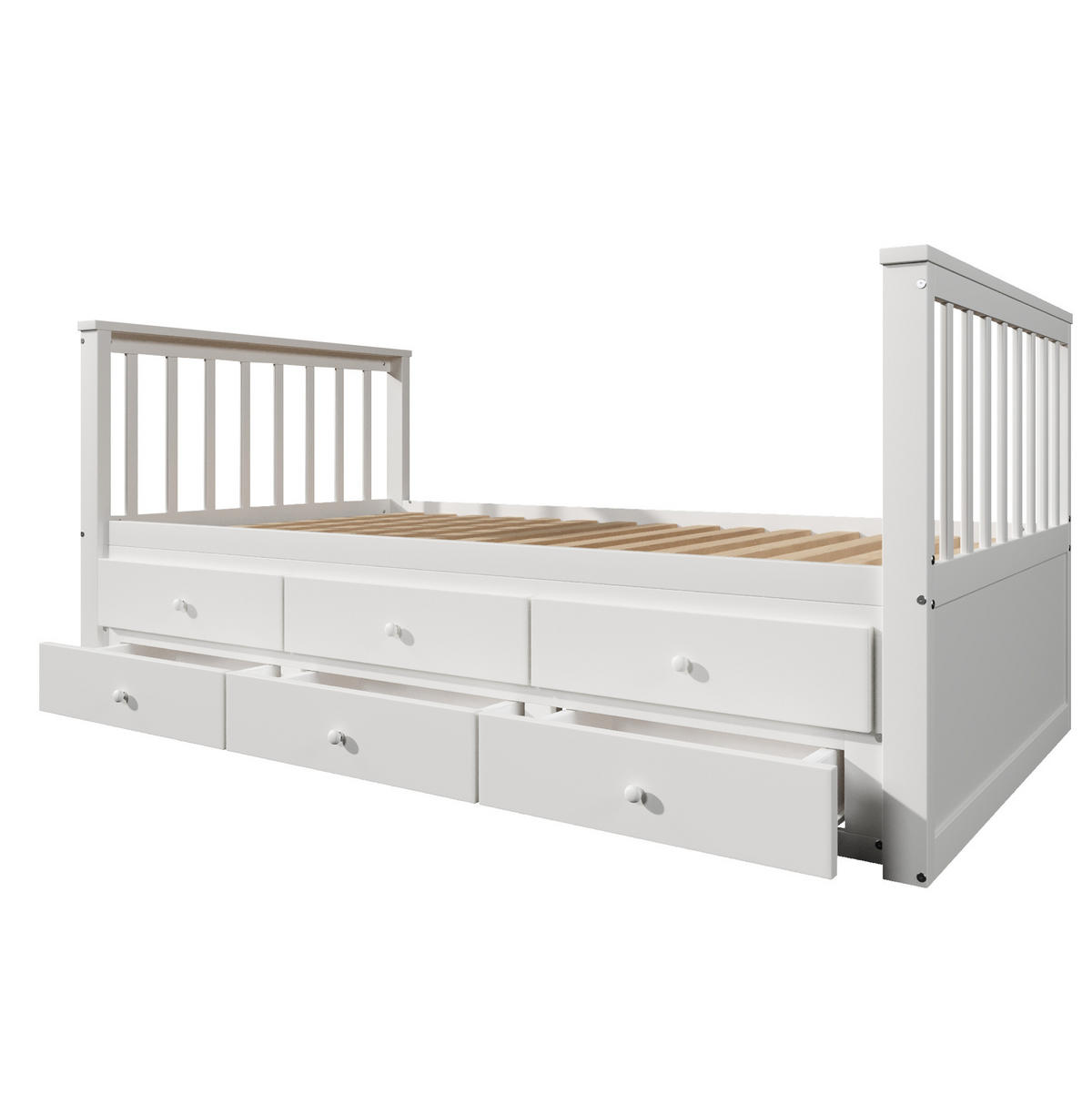 KINDERBETT 90/200 cm aus Kiefer mit Ausziehbett und 3 Schubladen Weiß - Weiß, Holzwerkstoff (90/200cm) - Modenvie