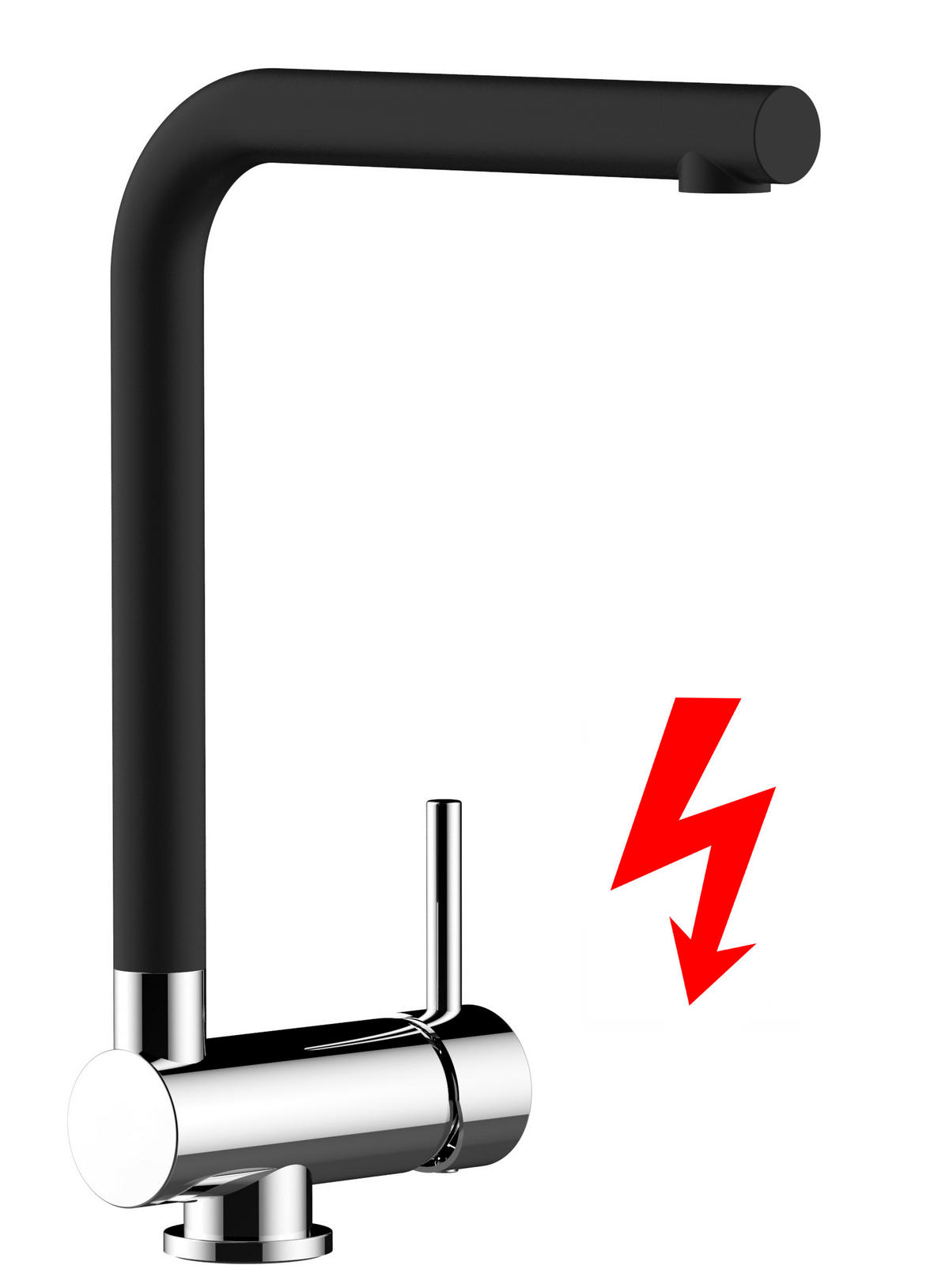 NIEDERDRUCK-VORFENSTER-KÜCHENARMATUR, Umklappbar 6 CM, Verchromt und Schwarz Granit, 360° schwenkbar - Schwarz, Metall (20/31.3/20cm) - VIZIO