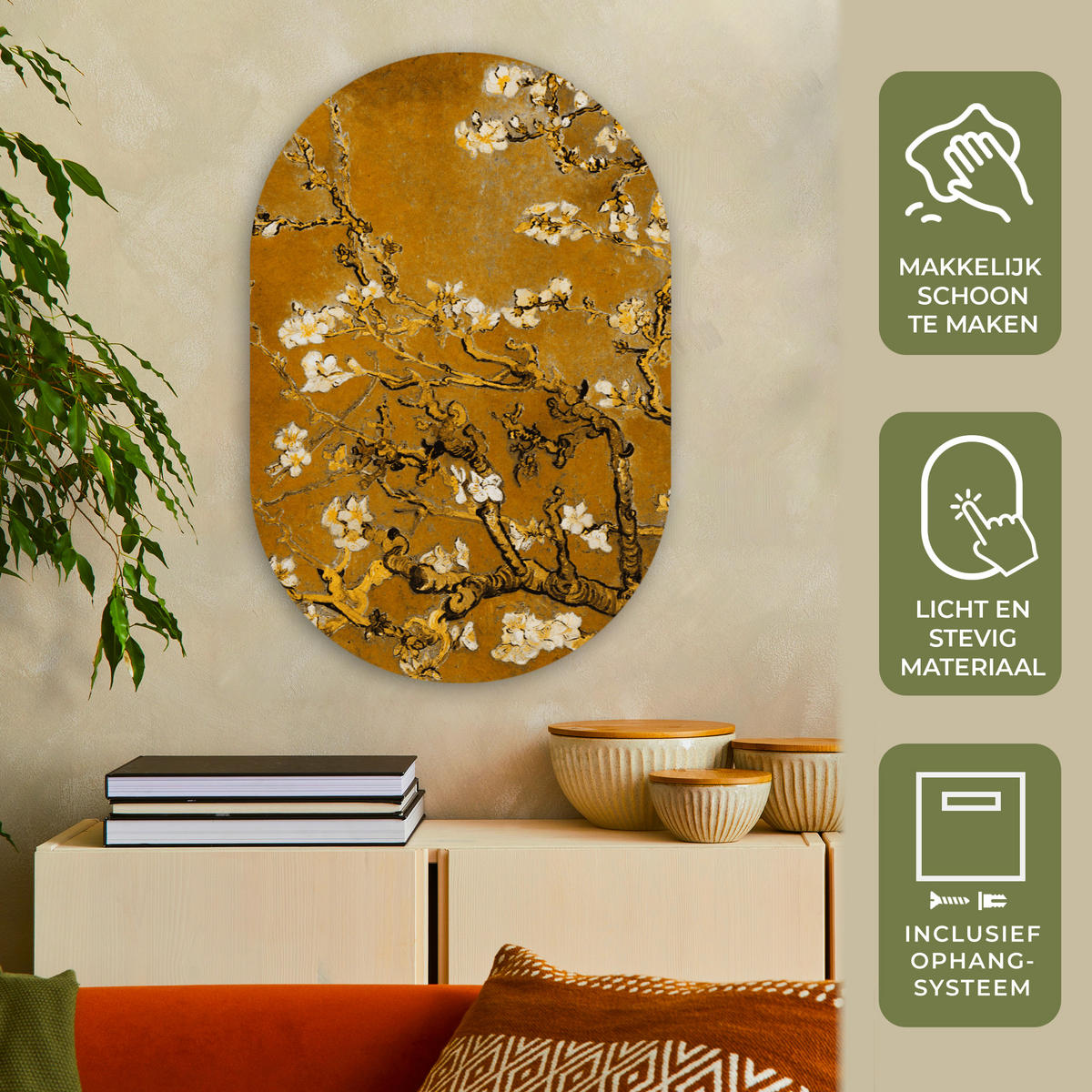 WANDBILD Mandelblüte - Kunst - Van Gogh - Gold Wanddeko Schlafzimmer 60x90 cm - Wengefarben, Kunststoff (60/90cm) - MuchoWow