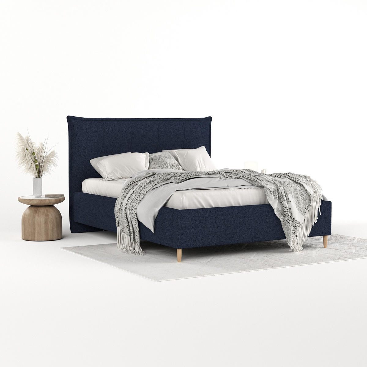 POLSTERBETT Plaza 120/200 cm Marineblau im Riva Stoff - Naturfarben/Dunkelblau, Holz/Holzwerkstoff (120/200cm) - AltaBeds