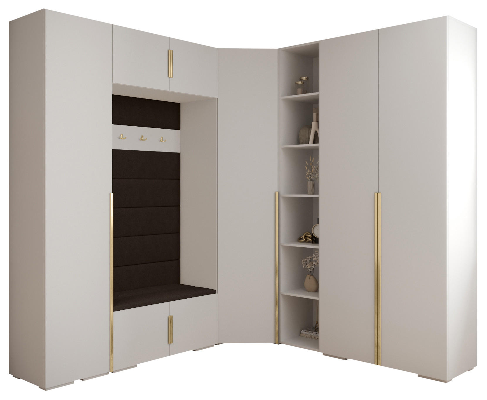 Abiks Möbel Garderoben-Set Weiß, Dunkelbraun, Gold 231.7x236.7x47 cm
