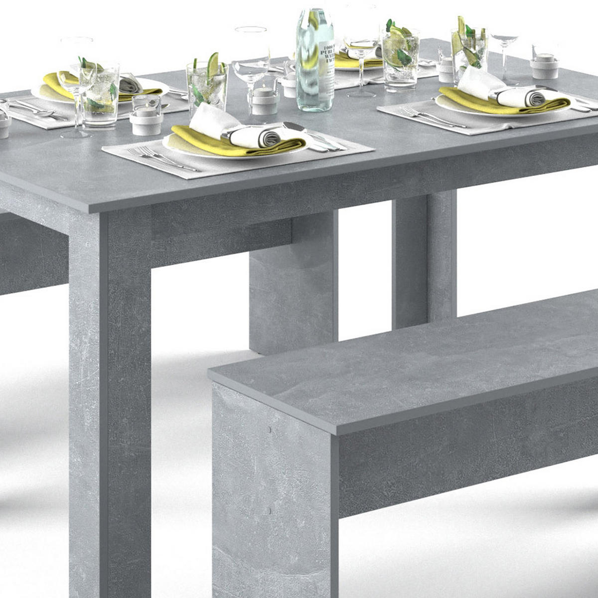 ESSTISCH SET Sentio Beton 90 x 140 cm mit 2 Bänken - Grau, Holzwerkstoff (140/76/90cm) - Vicco