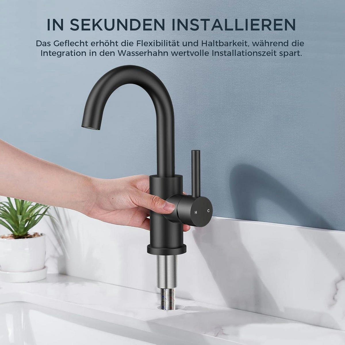 WASCHTISCHARMATUR Schwarz 360° drehbar mit Einhandgriff - Schwarz, Metall (6.9/12.7/25cm)