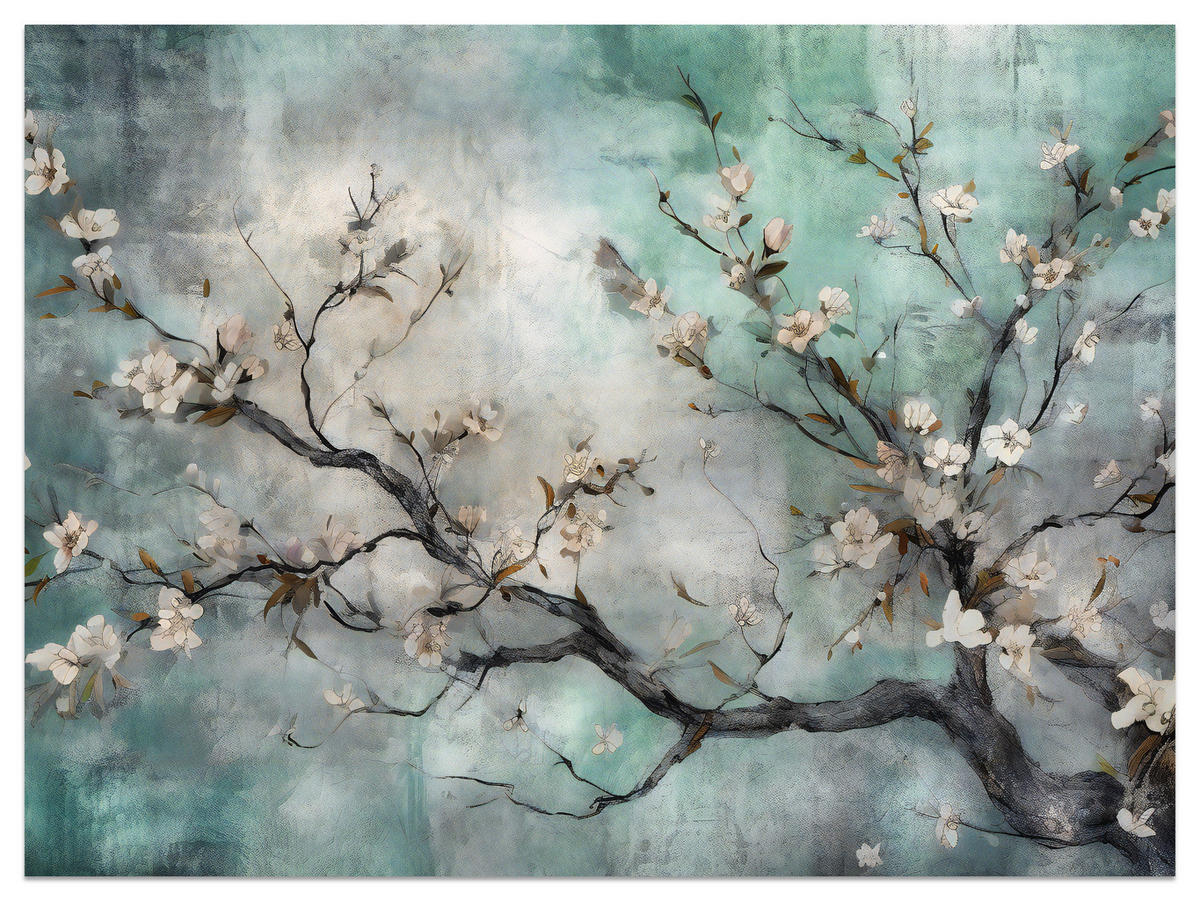 FOTOTAPETE für Schlafzimmer Abstrakte Kirschblüten Beton Pflanzen 200x140 - Beige/Braun, Papier (200/140cm) - Muralo