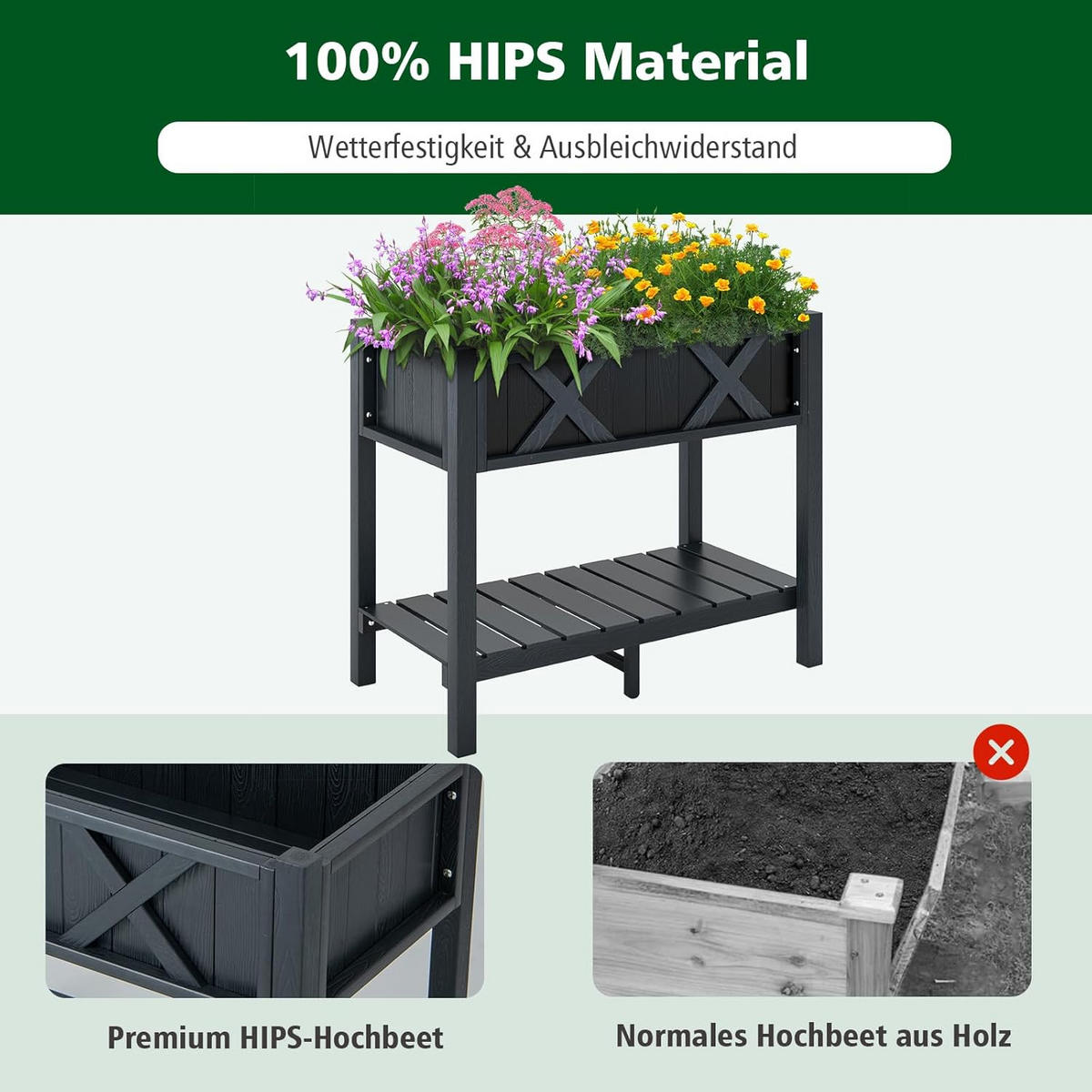 HOCHBEET Schwarz - Schwarz, Holz (86/73/45cm) - COSTWAY