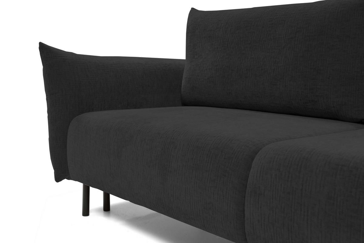 SOFA ADEL - Schlaffunktion Und Bettkasten, Wellenfederung, PUR-Schaum, Schwarze Metallfüße lose Rückenkissen, freistehend, 240x108x75 cm Dark grey - Dunkelgrau, Holz/Textil (240/75/108cm) - DomoHome