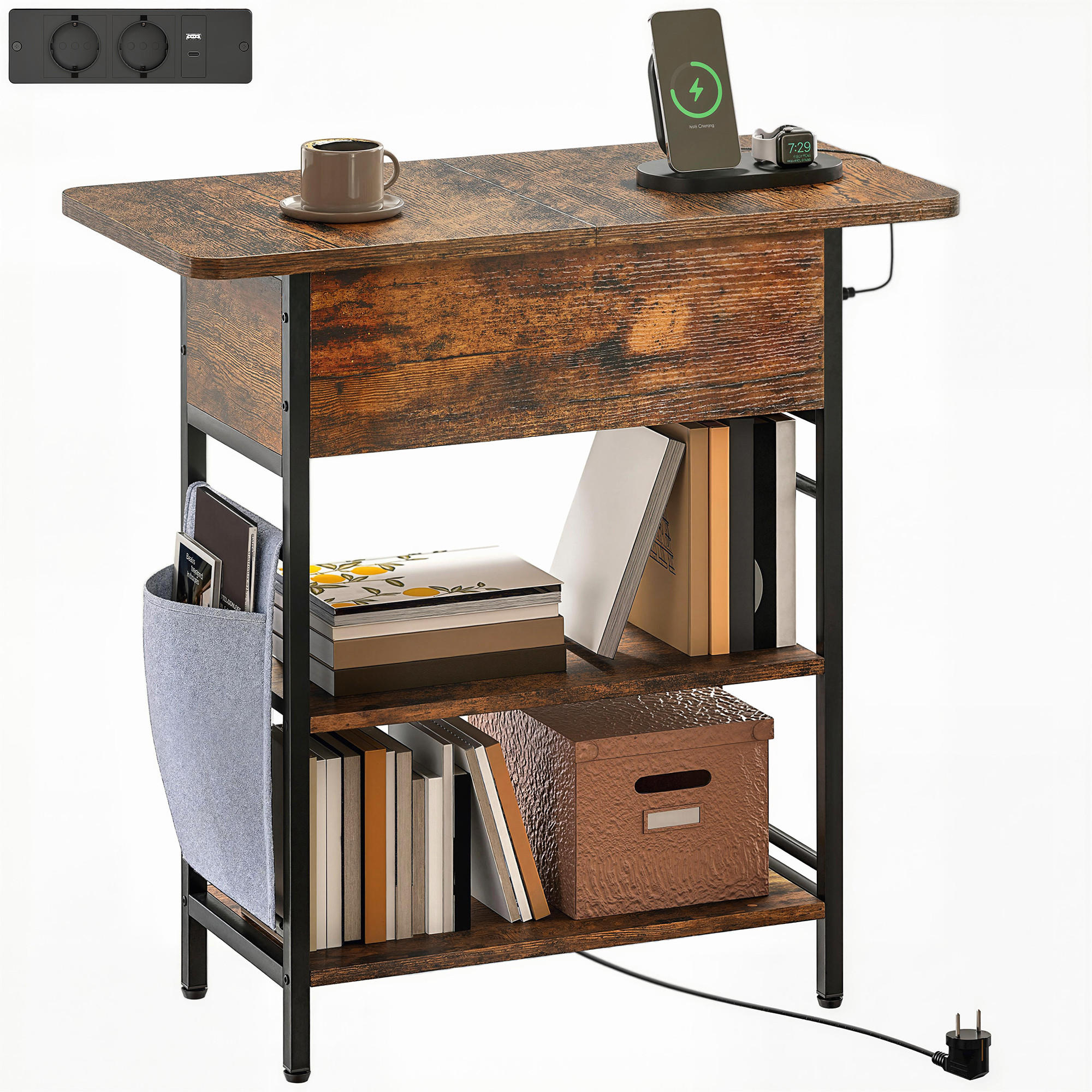 BEISTELLTISCH DE-15796 mit Ladestation & Aufbewahrungstasche Rostbraun - Braun, Holzwerkstoff (60/29.8/58.5cm) - ComfortXL