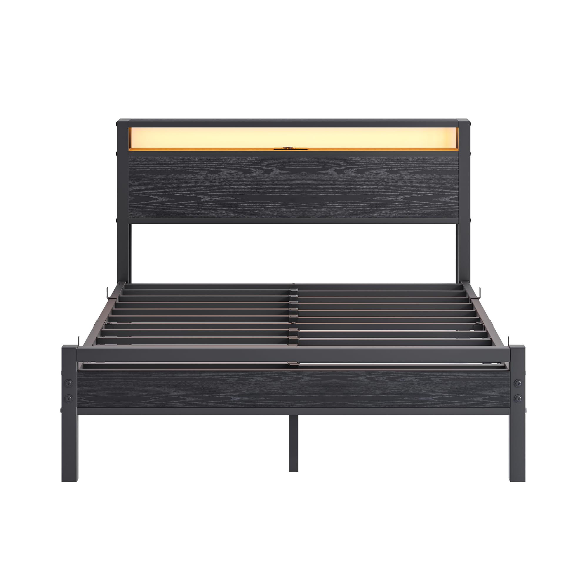 BETT 140/190 cm DE-33031 mit USB und LED-Beleuchtung Schwarz - Schwarz, Metall (140/190cm) - ComfortXL