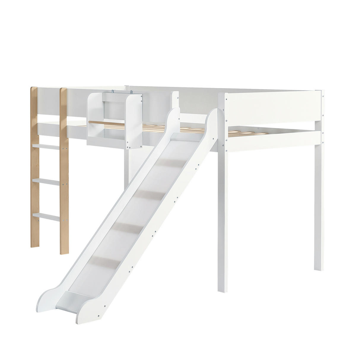 HOCHBETT mit Rutsche, dreistufiger Leiter, 90/200 cm, Weiß/Natur - Weiß, Holz (90/200cm) - MIVRAY