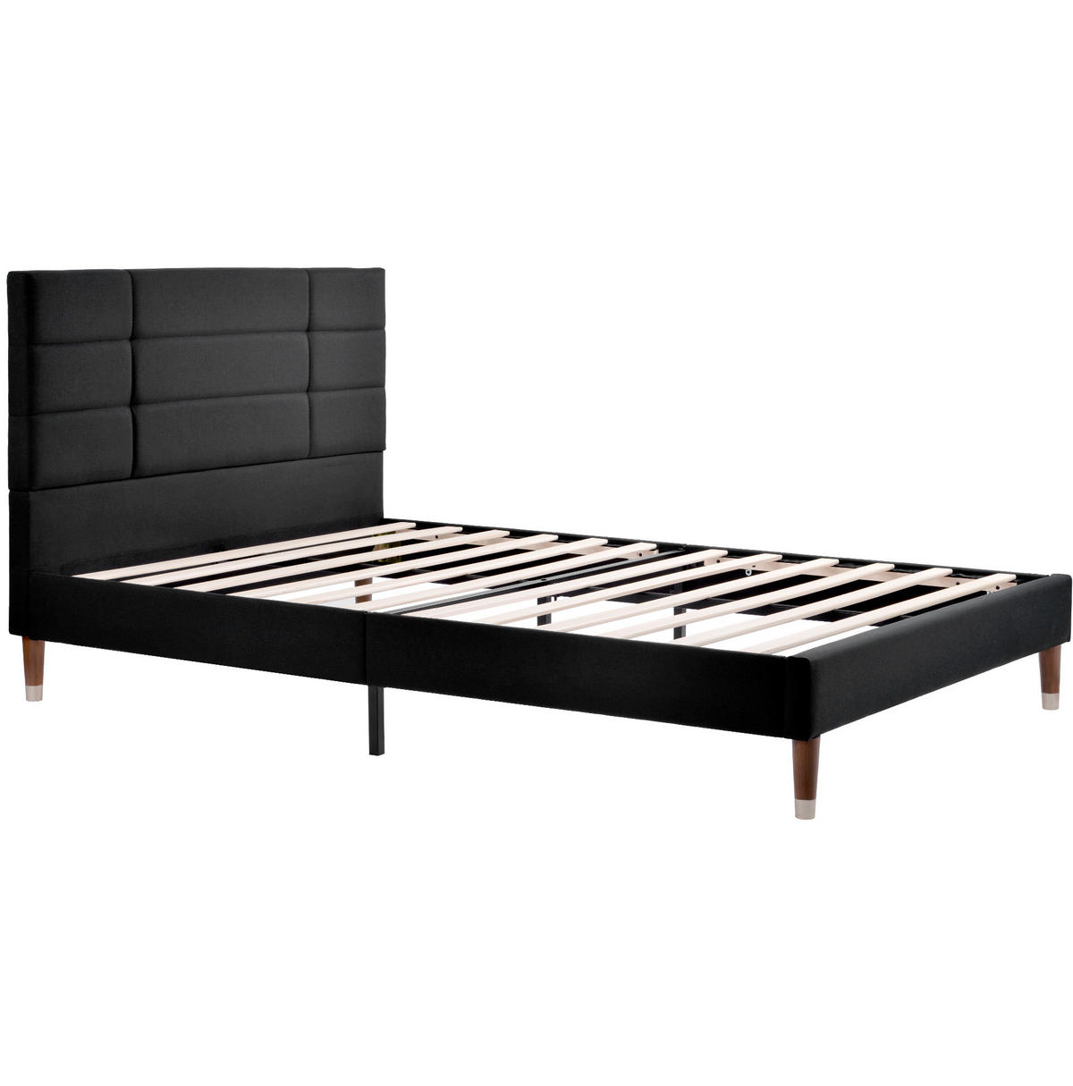 ČALOUNĚNÁ postel 140/200 cm černá z masivního dřeva s matrací a lamelovým roštem - černá, kompozitní dřevo (140/200cm) - OKWISH