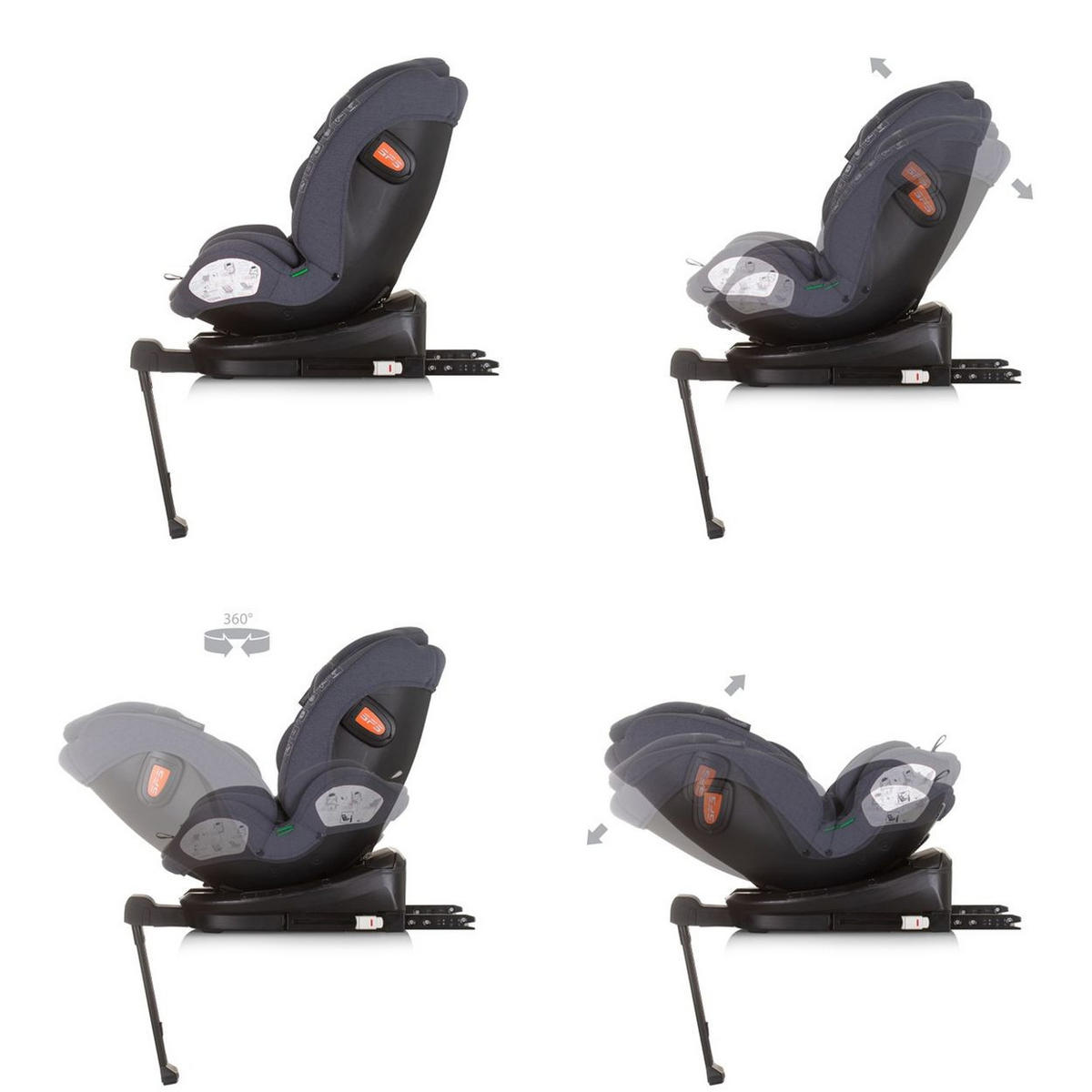 KINDERSITZ Tourino i-Size (40-150cm) dunkelgrau Isofix, höhenverstellbar, Stützbein, drehbar - Grau, Kunststoff (46/78/49cm) - Chipolino
