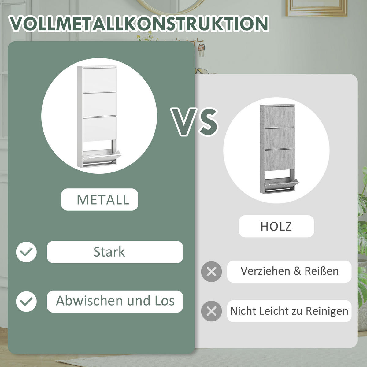 SCHUHSCHRANK mit 4 Klappen Schuhkipper Schmal für 8 Paar Metall Weiß - Weiß, Metall (15/139/55cm) - HOMCOM