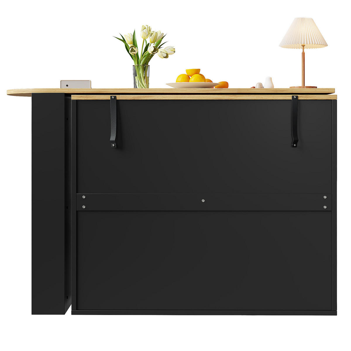 BAROVÝ stůl z MDF 138-204x39x104 cm černý otočný o 360° a výsuvný s úložným prostorem a 3 zásuvkami - černá, kompozitní dřevo (204/104/39cm) - Modfu