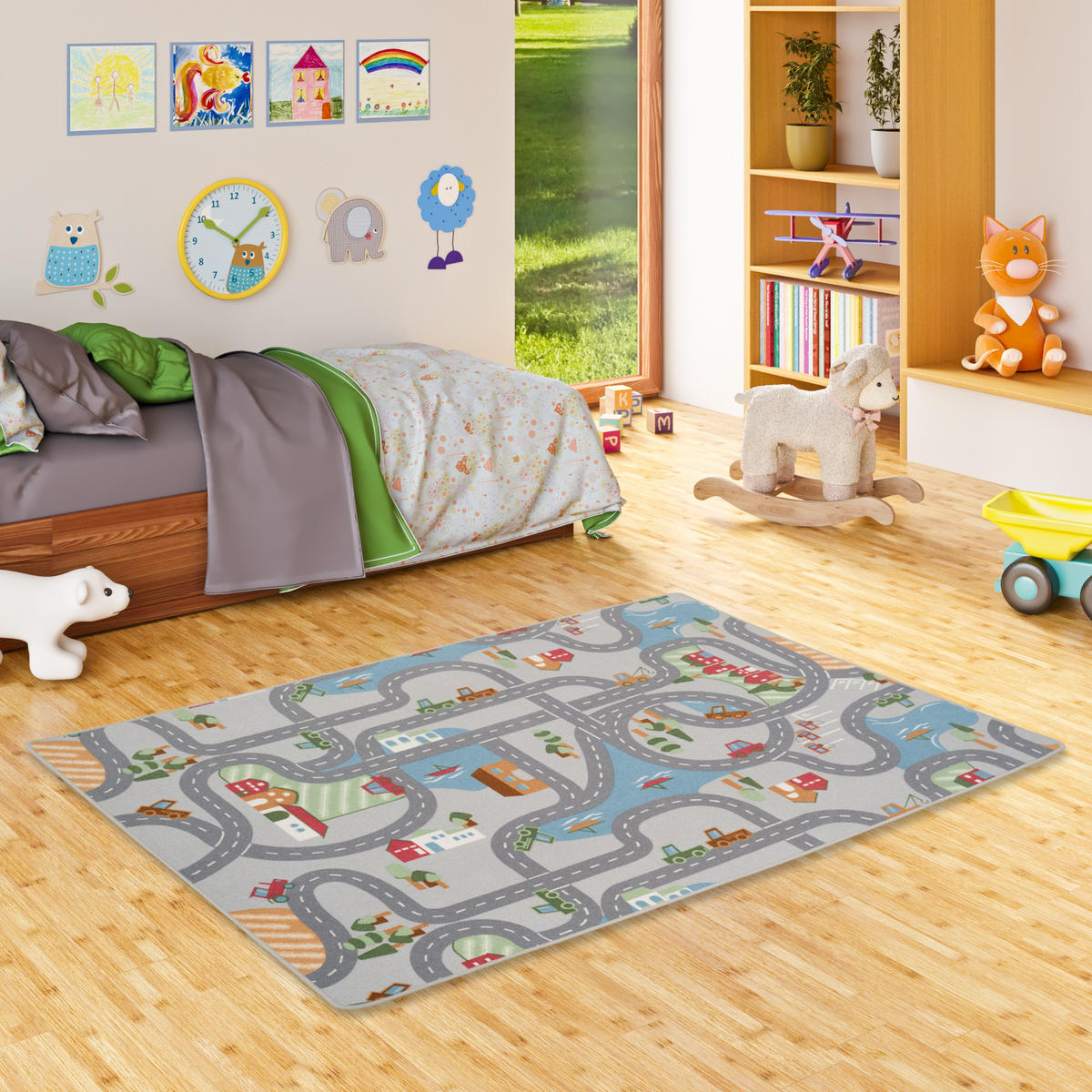 KINDER SPIEL STRASSENTEPPICH FUN TOWN - Grau, Textil (140/200cm) - Snapstyle
