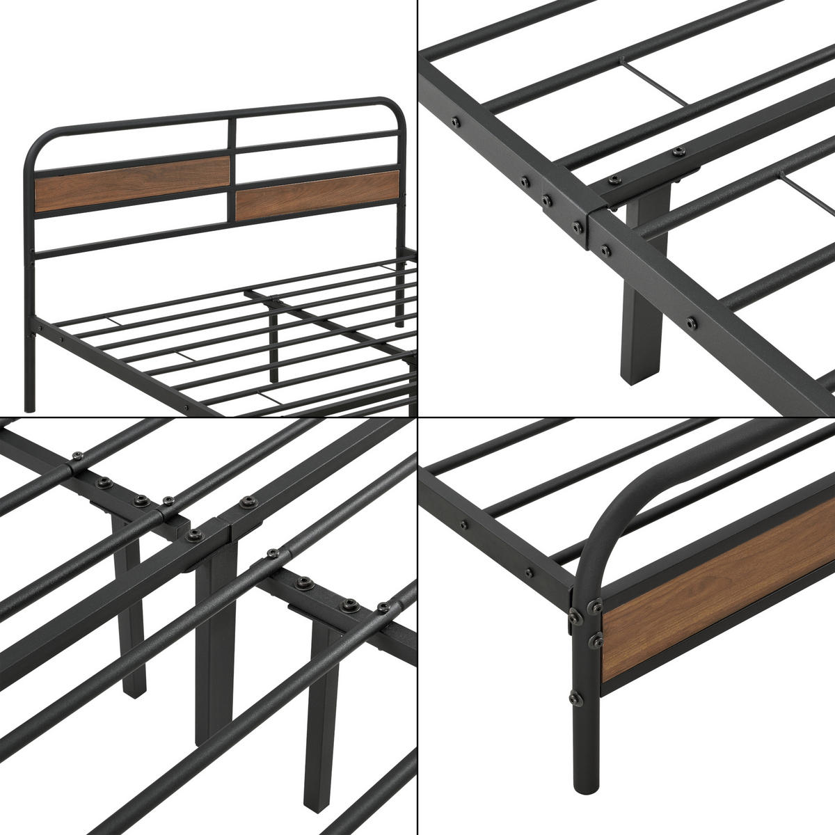 METALLBETT Aarau - Walnussfarben/Schwarz, Metall (140/200cm) - [en.casa]