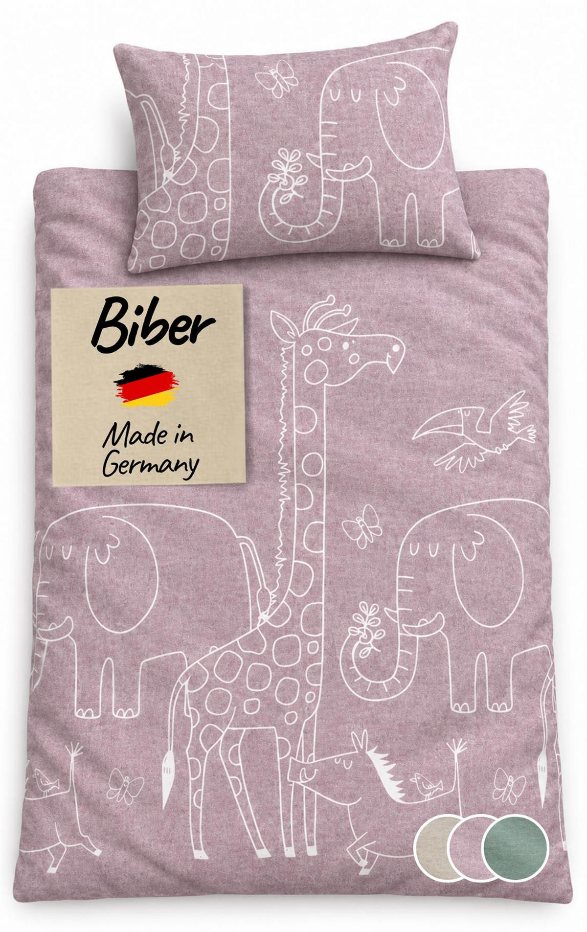 BIBER-BETTWÄSCHE 100x135 für Babys - Made in Germany! Flauschig warmer Flanell Kinder Bettbezug aus 100% Baumwolle für Herbst & Winter - Tiere Rosa - Rosa, Textil (100/135cm) - Carpe Sonno