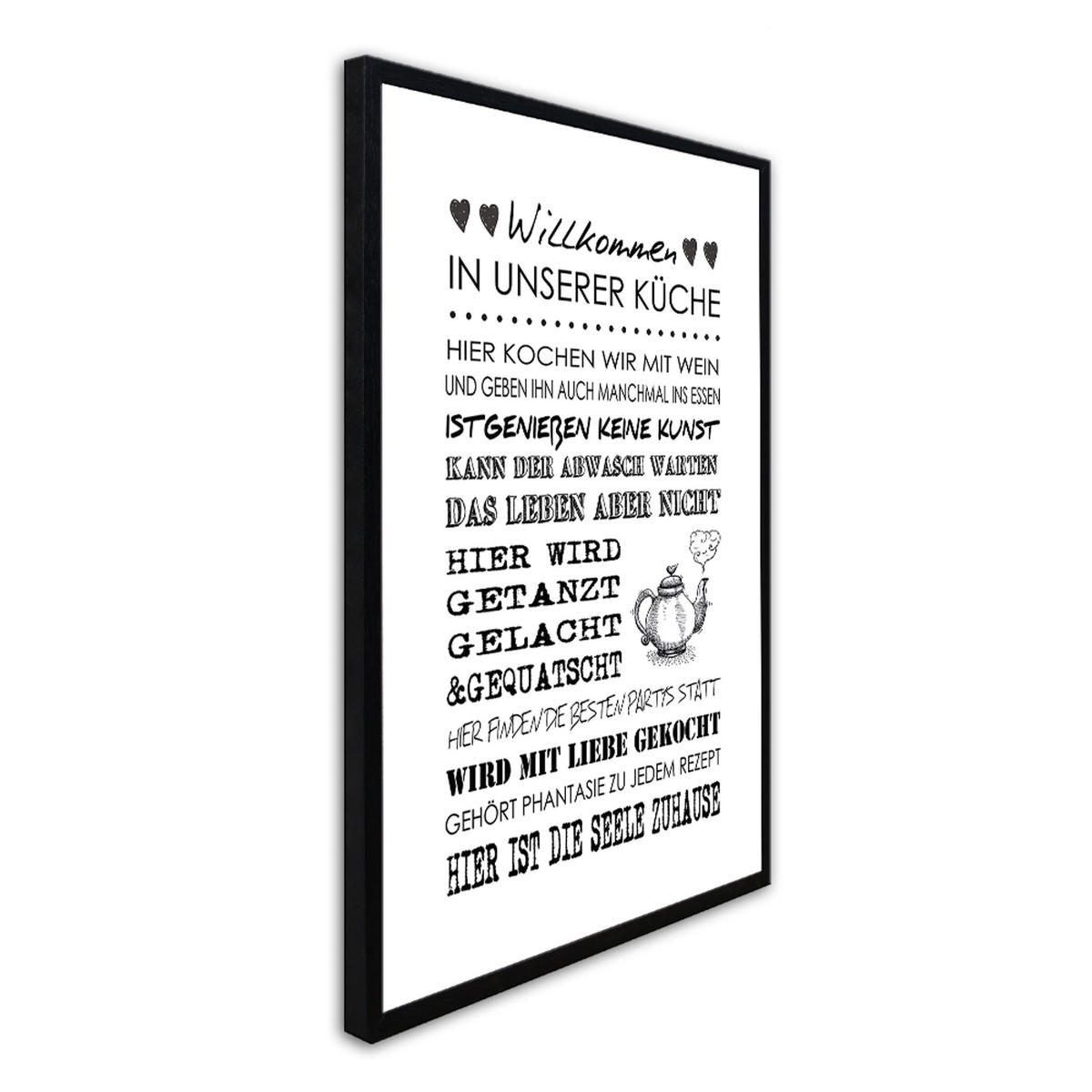 BILD mit Rahmen 51x71 cm Spruch: Küche - Weiß, Holz (51/71cm) - artissimo