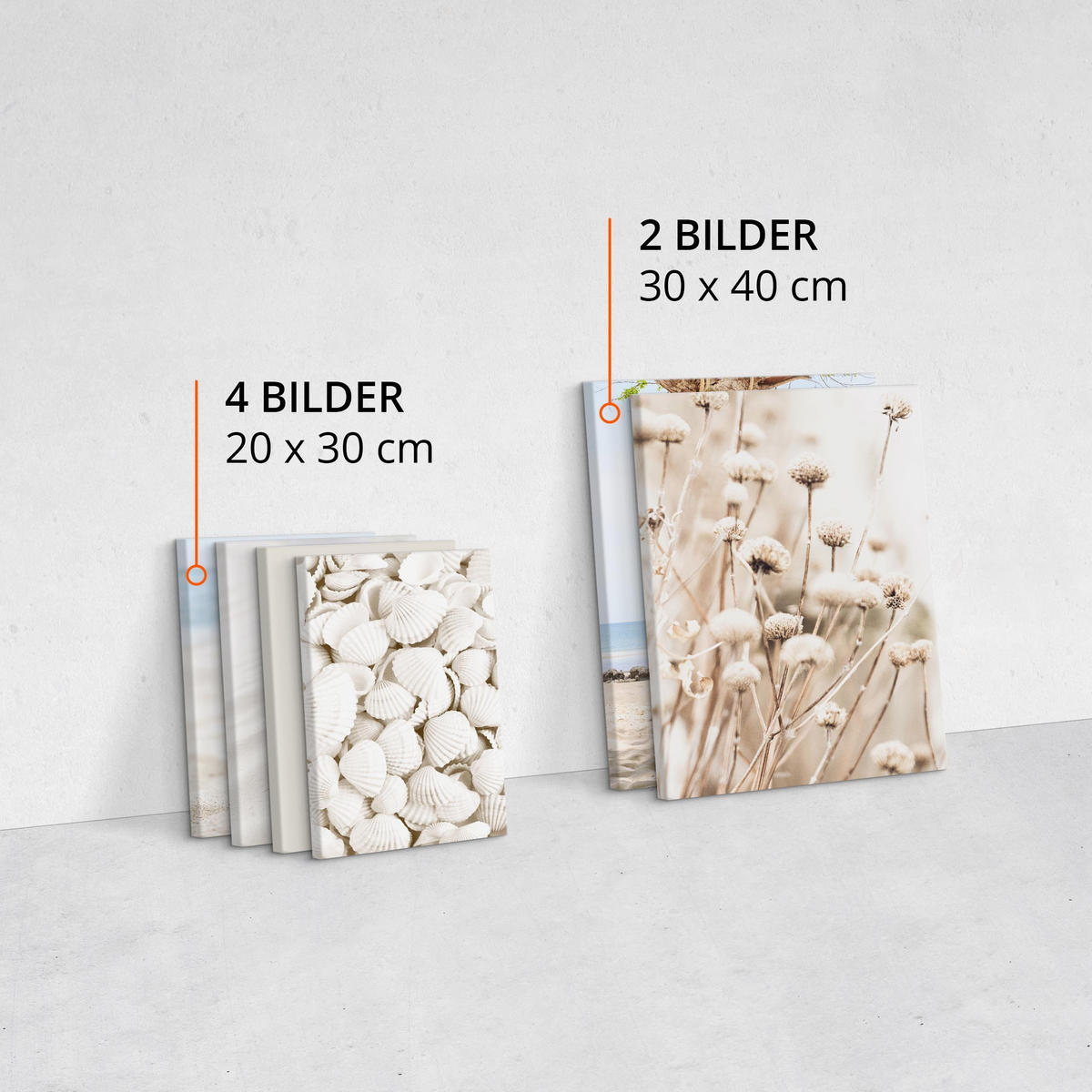 LEINWANDBILDER 6-er Set Strand Pflanzen - Blau/Beige, Textil (90/80cm) - Muralo