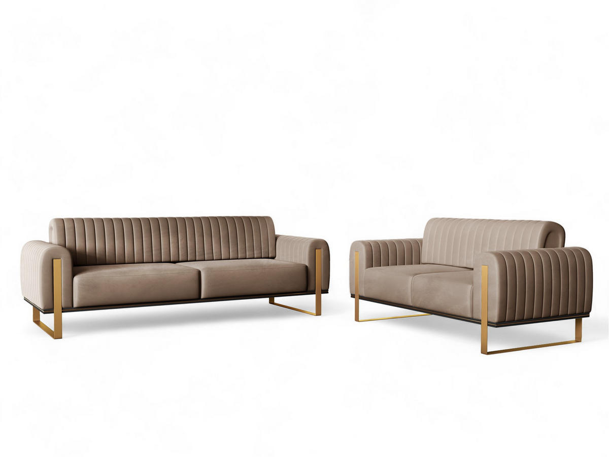 SOFASET Valerie 3-2 - Braun, Holzwerkstoff/Textil (228/79/90cm) - Fun Möbel