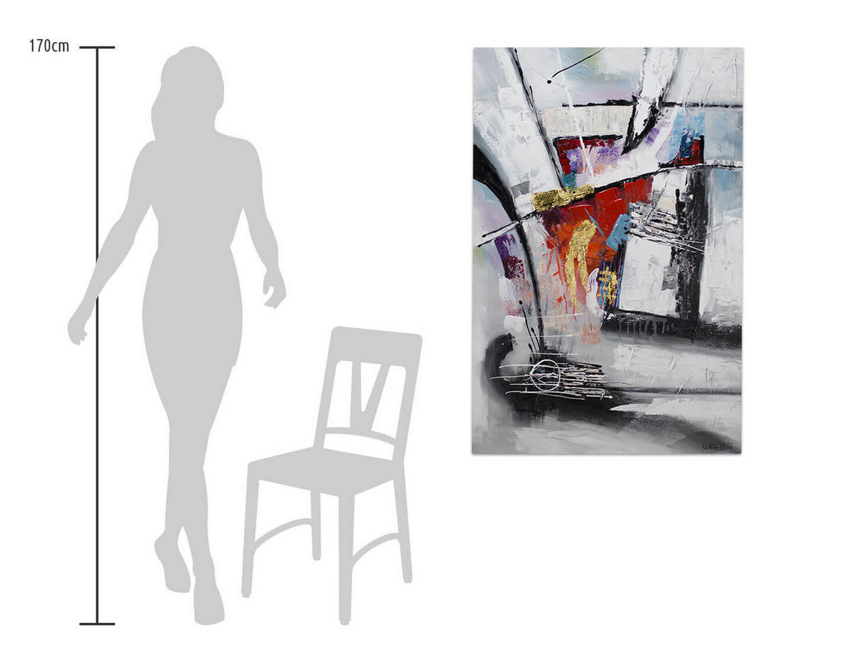 RUČNE MAĽOVANÝ AKRYLOVÝ OBRAZ 80/120 cm, sivý, abstraktný geometrický motív - sivá, drevo/textil (80/120cm) - KUNSTLOFT