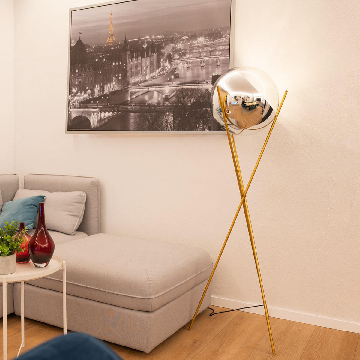 STEHLAMPE Fairy Dreibein Schwarz/Chrom - Chromfarben, Glas (40/40/160cm) - s.luce