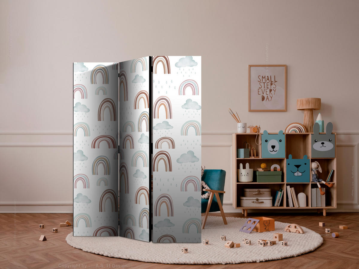 PARAVENT Akustik 3-tlg 135x172 cm Regenbogen Wolken - Multicolor, Holz/Textil (135/172/3cm) - Muralo
