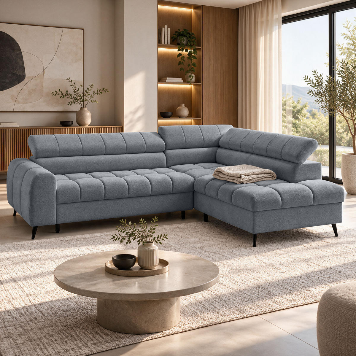 ECKSCHLAFSOFA Vinni Grau, Chenille-Stoff, rechts - Grau, Textil (265/205cm) - Beautysofa