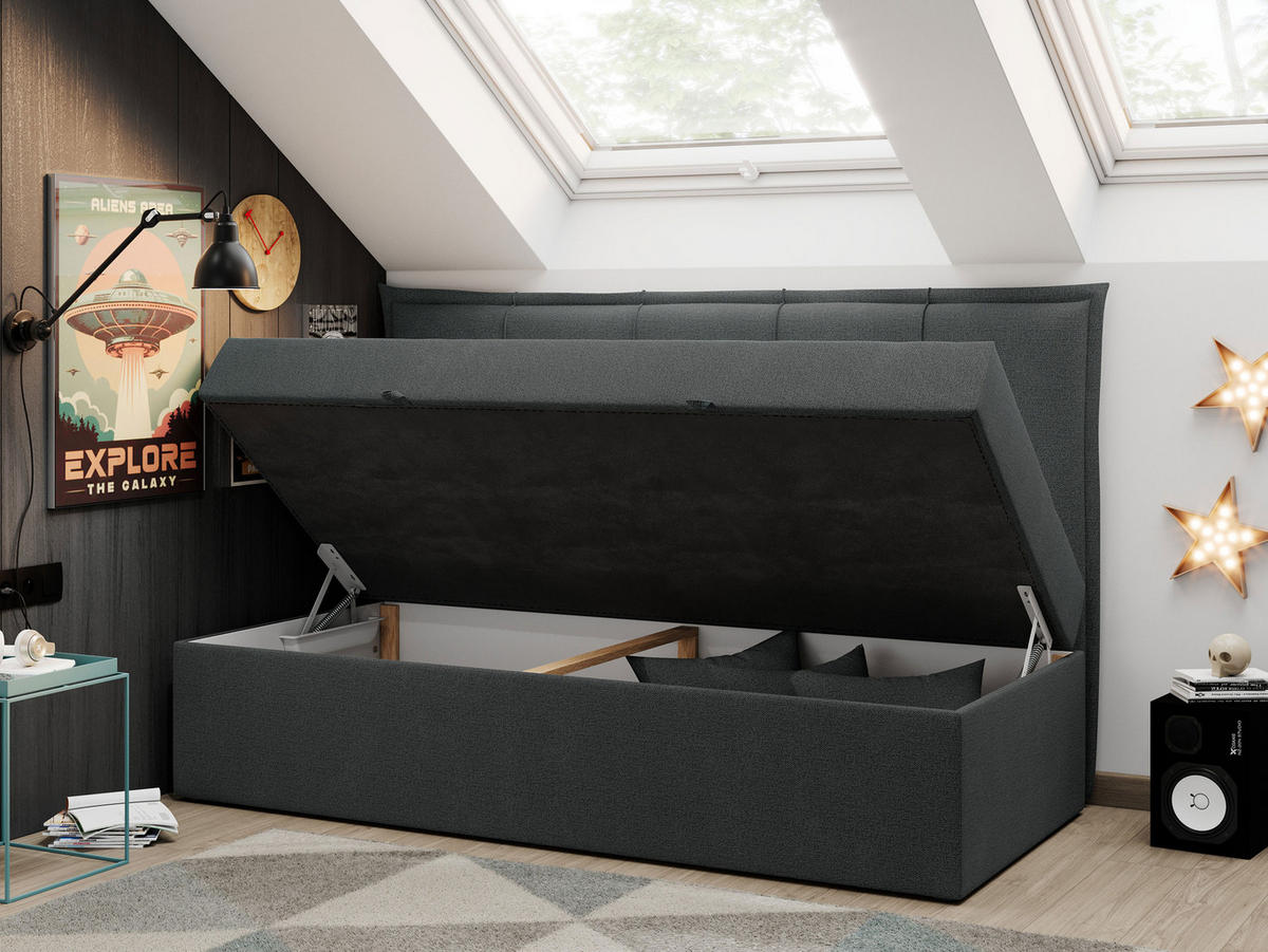 BOXBETT BANCO 90/200 Dunkelgrau Struktur - H3 - Dunkelgrau, Holz/Textil (90/200cm) - MKS