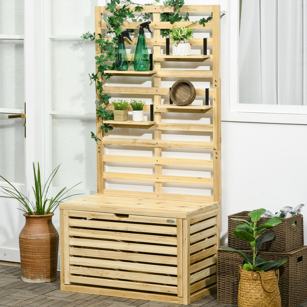 AUSSEN-AUFBEWAHRUNGSBANK, Holzfächer, naturholz - Beige, Holz (45/160/80cm) - Vallsero