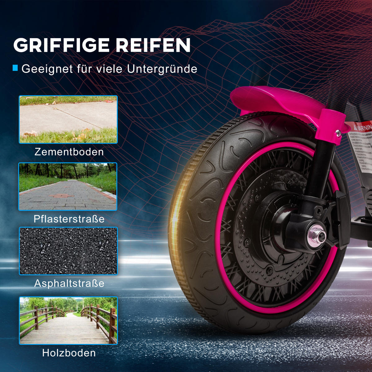 ELEKTRO KINDERMOTORRAD, Blau+Schwarz/Rosa+Schwarz, Kunststoff+ Eisen - Rosa, Metall (76/42/57cm) - HOMCOM