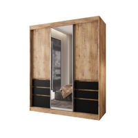 SCHIEBETÜRENSCHRANK PARMA 180, 2-türig Kleiderschrank mit 1 Spiegel, Moderne Garderobe, Schrank in Größe: 180 x 216 x 65 cm - Schwarz/Braun, Holzwerkstoff (180/216/65cm) - O-Sofa