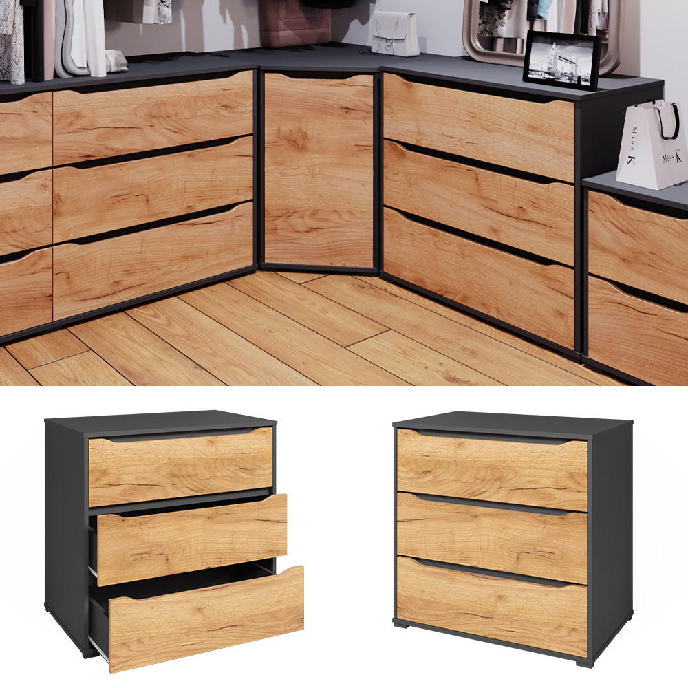 KOMMODE Ruben Goldkraft Eiche 80 x 77.6 cm mit Schubladen - Anthrazit/Eiche Wotan, Holzwerkstoff (48/77.6/80cm) - Vicco