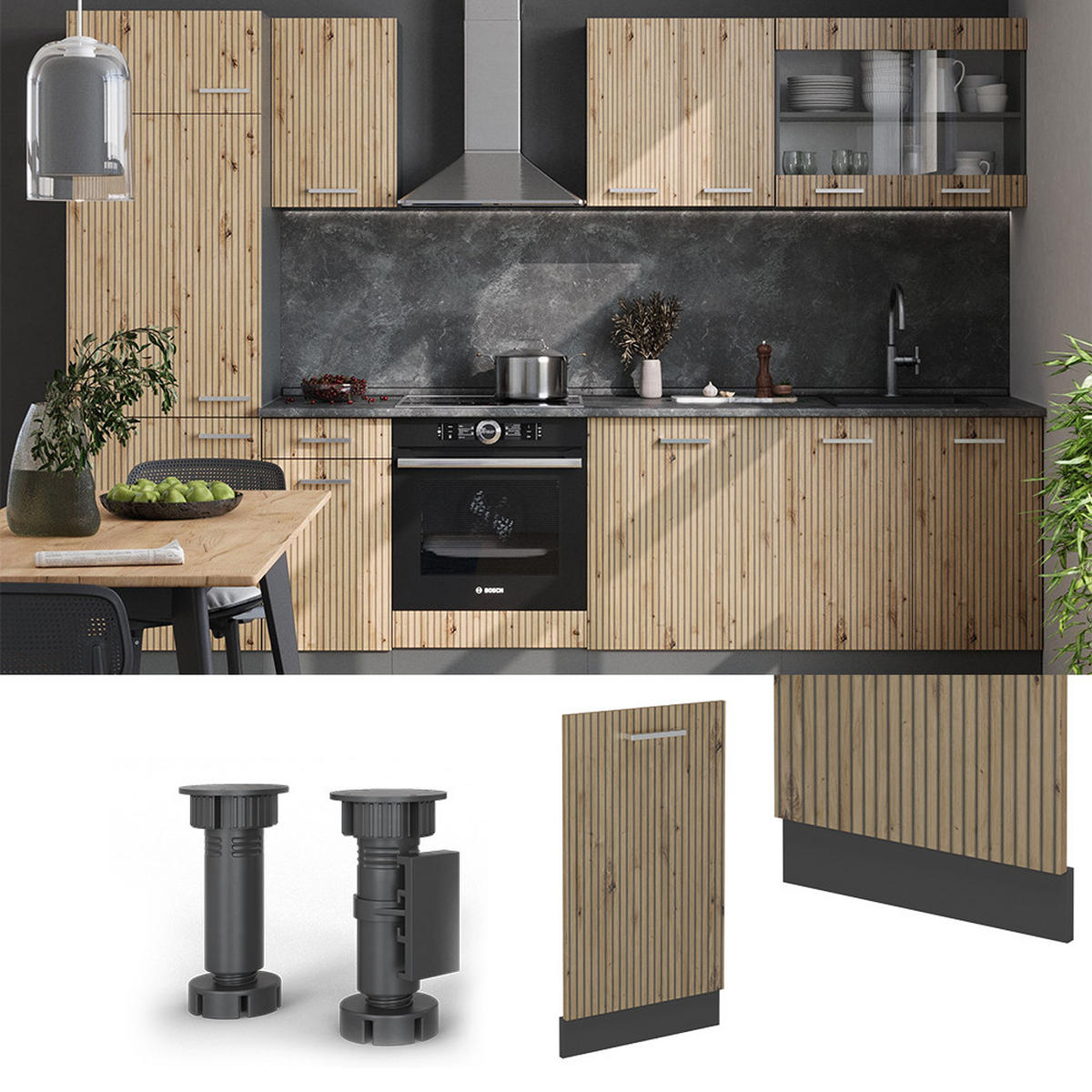 GESCHIRRSPÜLBLENDE R-Line Artisan-Eiche 45 cm ohne Arbeitsplatte - Anthrazit/Eiche Artisan, Holzwerkstoff (45/81.8/1.6cm) - Vicco