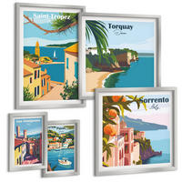 BILDER SET 5er Set - 50x50 cm & 20x30 cm & 40x60 cm Silberner Rahmen - Retro-Illustrationen von Weltstädten - Silberfarben, Kunststoff (40/60cm) - TULUP