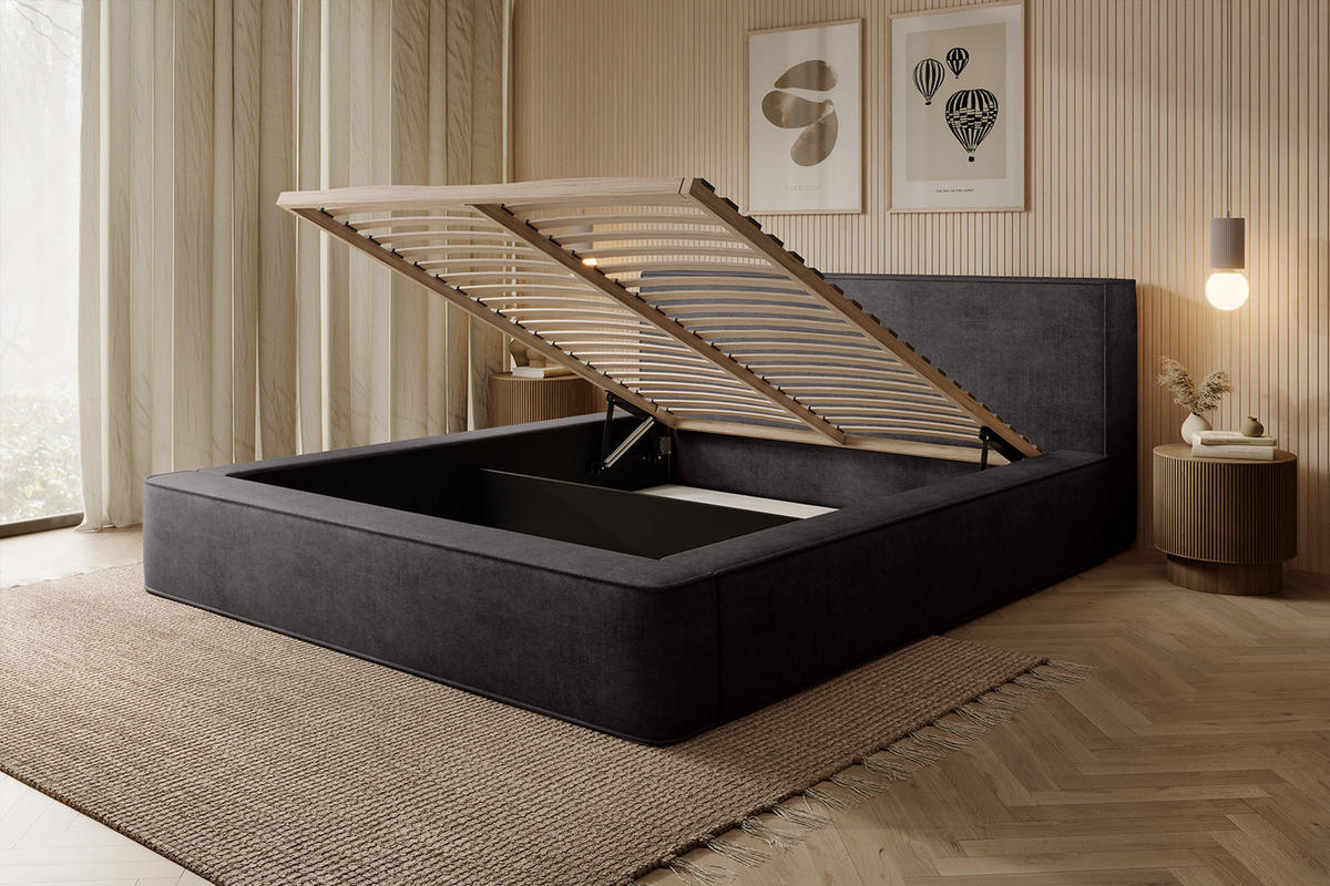 POLSTERBETT MUMMO 140x200 cm, Anthrazit - Anthrazit, Textil (200/140cm) - Fedve