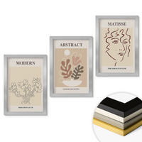WANDBILDER 3er Set - 20x30 cm Silberner Rahmen - Moderne Pflanzenlinien - Silberfarben, Kunststoff (20/30cm) - ArtPrintCave