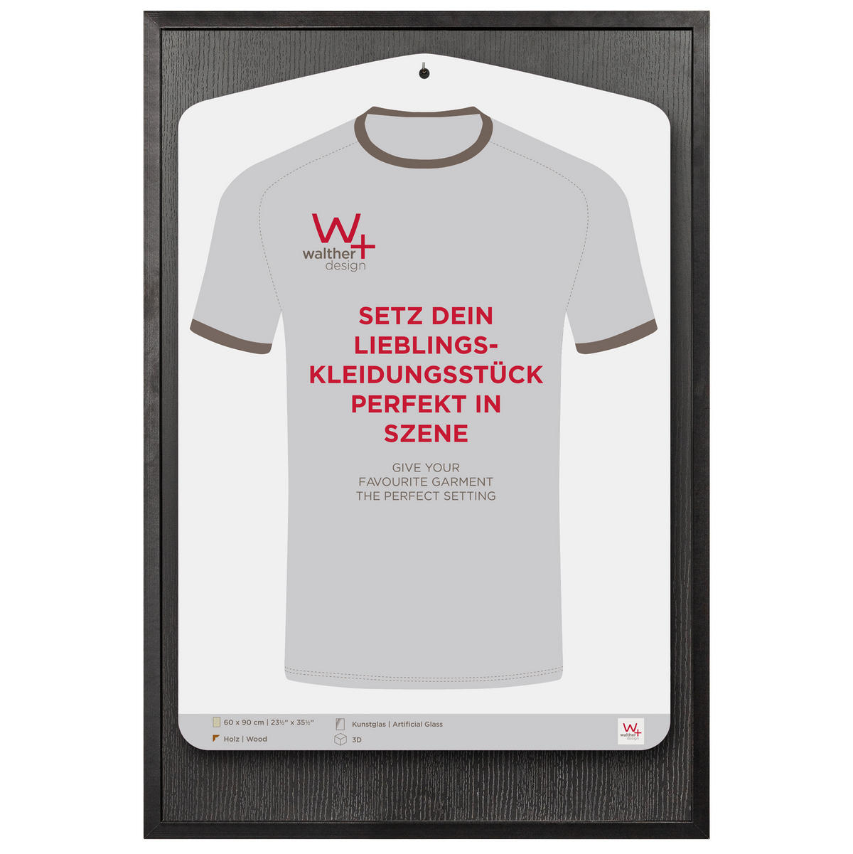 BILDERRAHMEN Stockholm 3D Holzr. 60x90 cm, Trikotrahmen SCHWARZ mit Kunstglas - Schwarz, Holzwerkstoff (63/93/3.2cm) - walther design