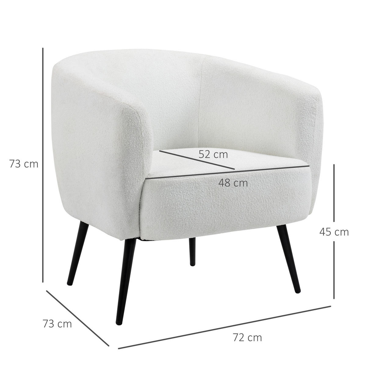 SESSEL DE-13464 mit Armlehnen, Bouclé-Stoff Weiß - Weiß, Textil (73/73/72cm) - ComfortXL