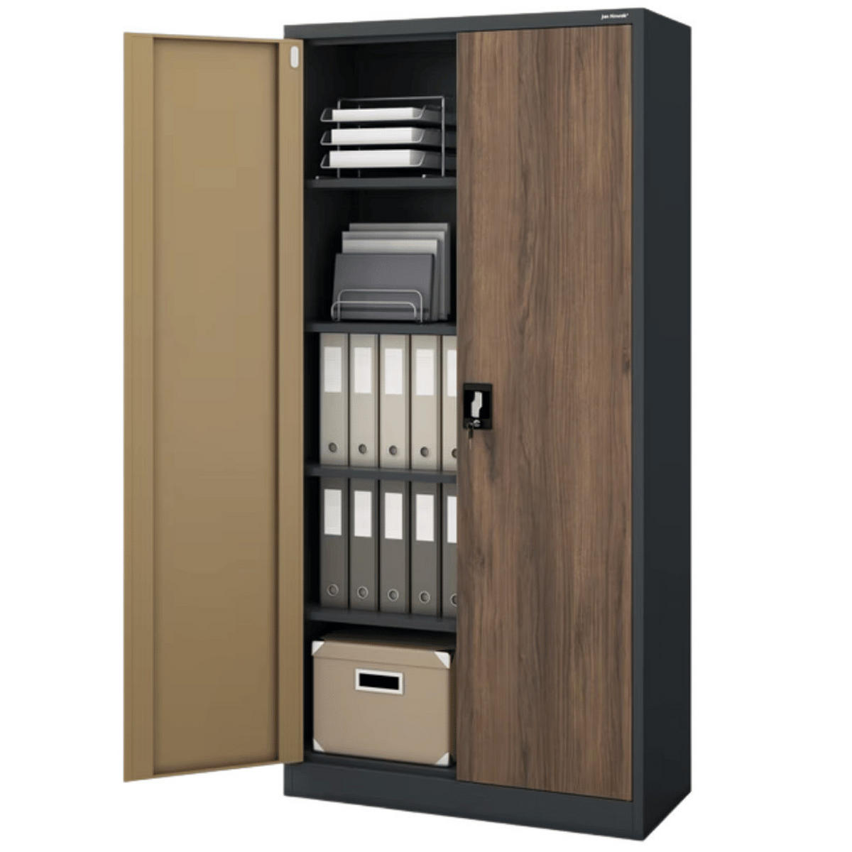 AKTENSCHRANK abschließbar KADO mit Flügeltüren 185x90x40cm Anthrazit-Nussbaum - Anthrazit, Metall (90/185/40cm) - DELUKE