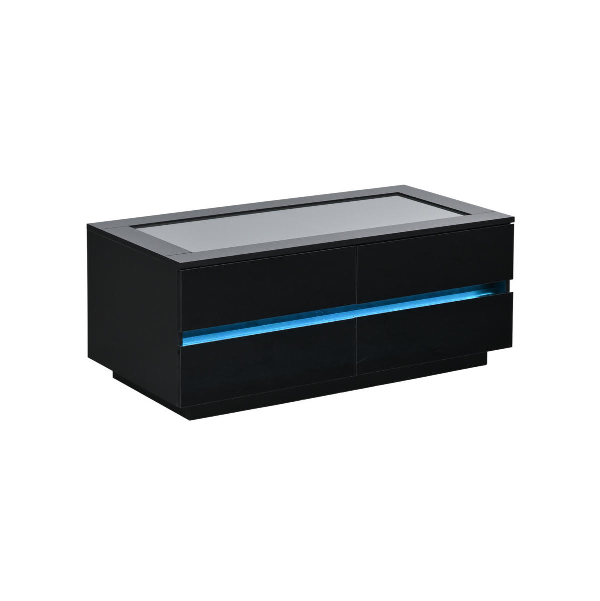 COUCHTISCH 100/50/40 cm schwarz aus Spanplatte mit 4 Schubladen und LED - Schwarz, Holzwerkstoff (50/100/40cm) - OKWISH