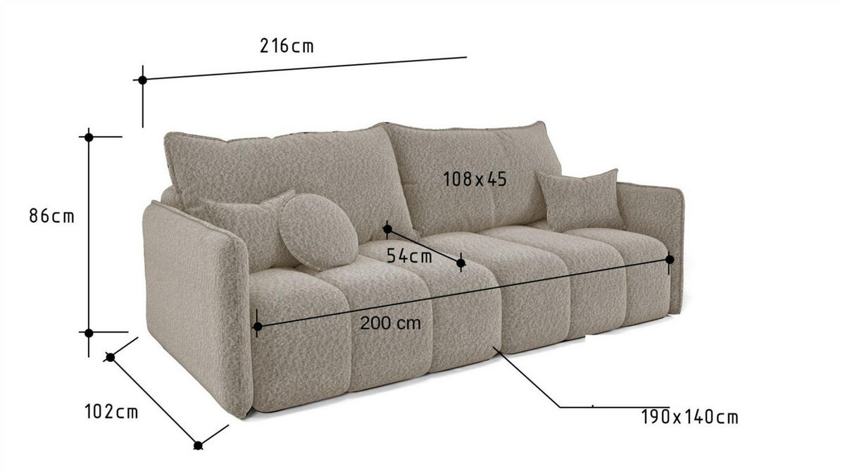 SCHLAFSOFA Morgano - Creme, Holzwerkstoff/Textil (216/86/102cm) - Fun Möbel