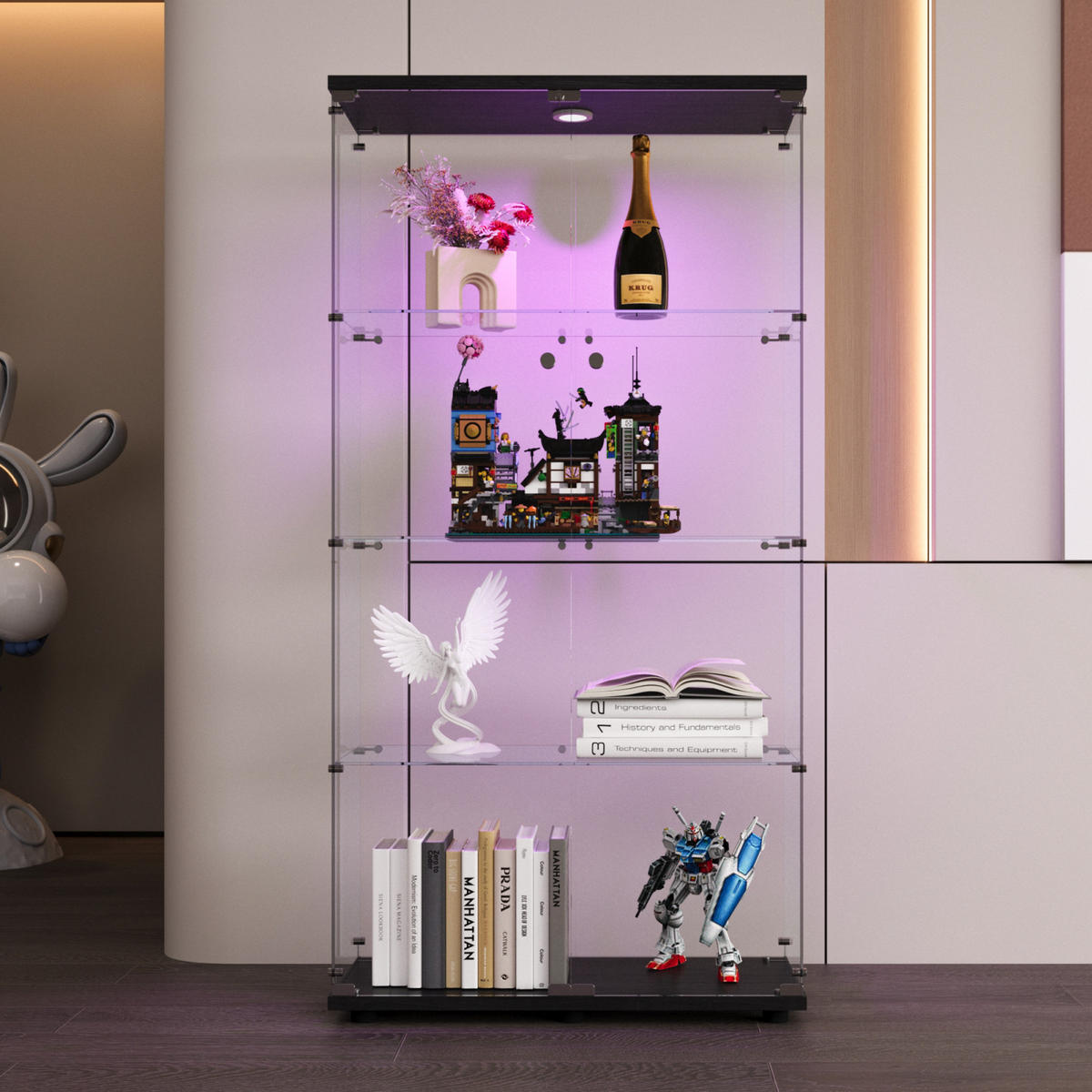 VITRINE Schwarz 80/36/164 cm mit LED-Beleuchtung - Weiß, Glas (36/164/80cm) - PARAFTA HOME