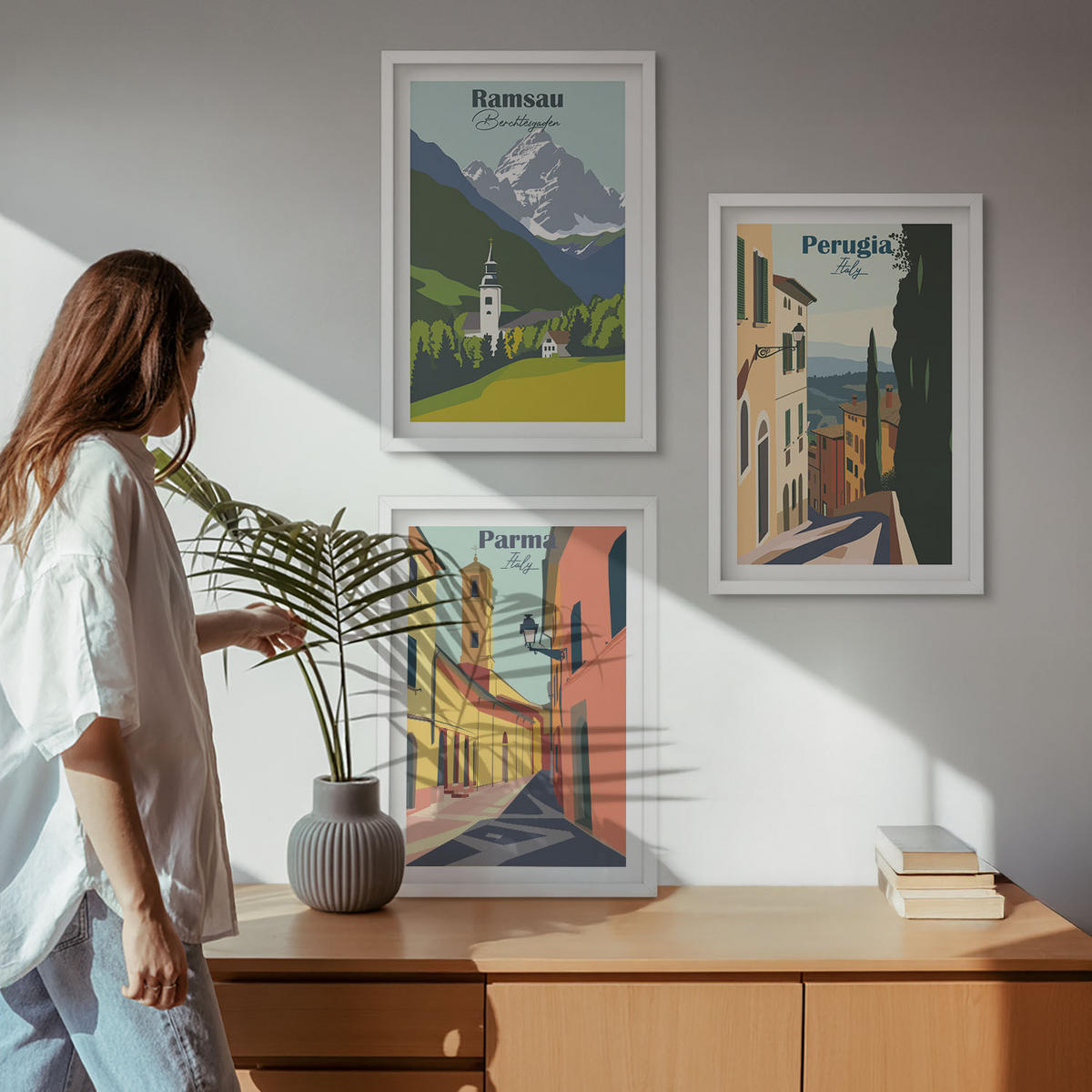 WANDBILDER 3er-Set - 40x60 cm Weißer Rahmen - Berglandschaften und Italien - Weiß, Kunststoff (40/60cm) - ArtPrintCave