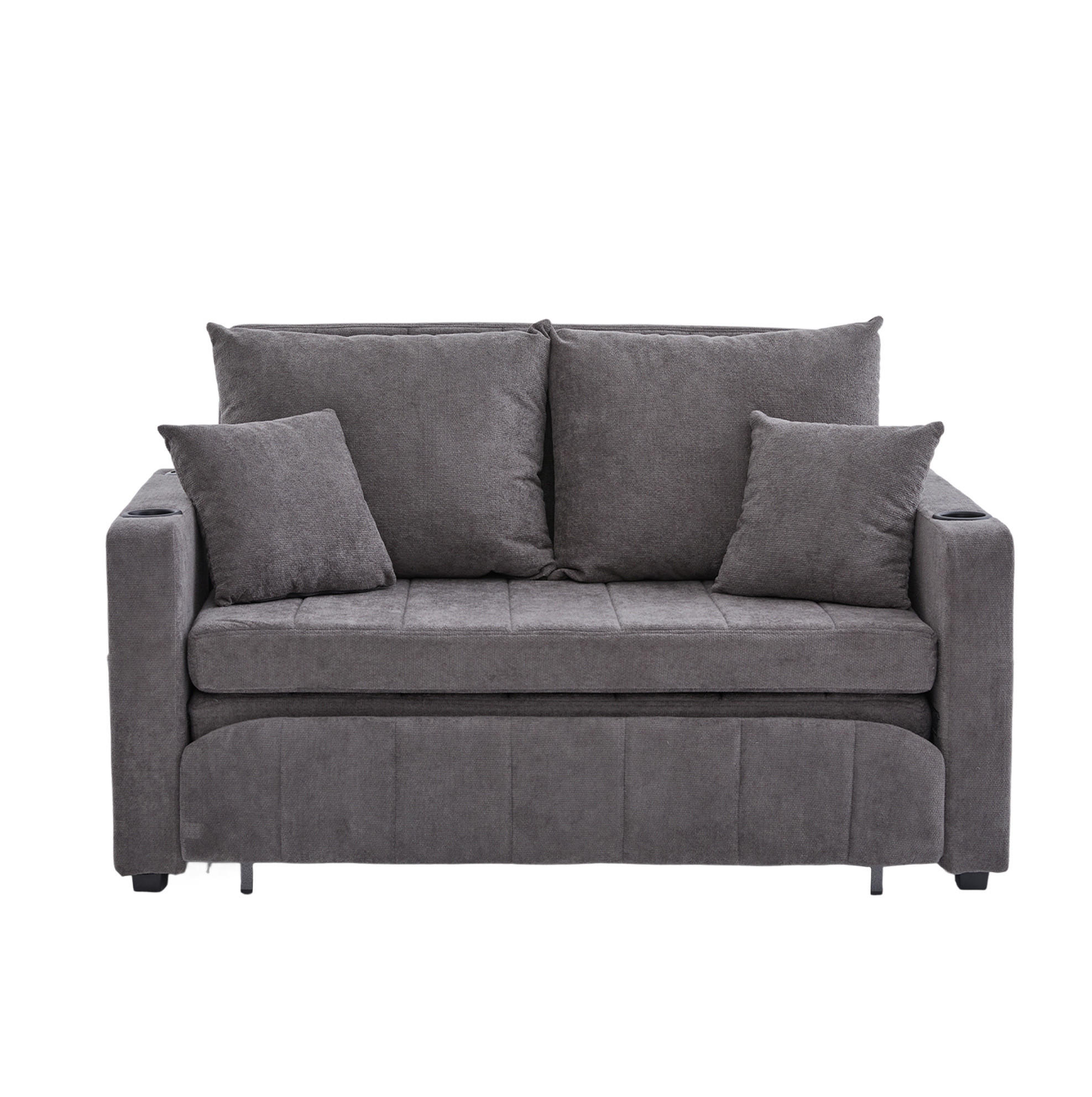 Modfu ROZKLÁDACÍ pohovka z chenillu 139x83x58 cm šedá s úložnými kapsami a 4 polštáři