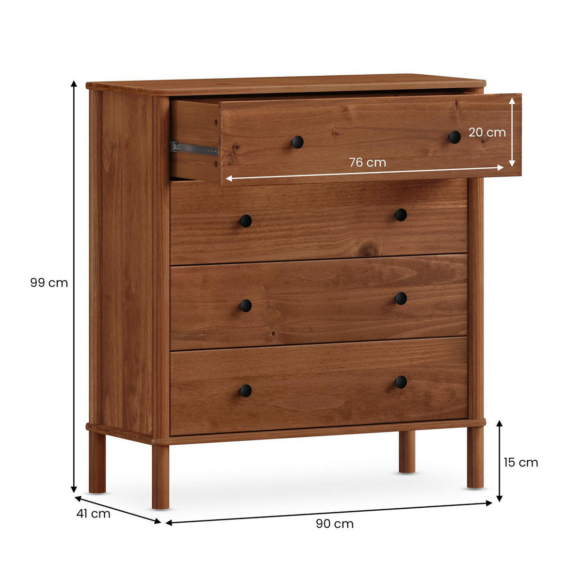 KOMMODE APOANA - Kastanienfarben, Holz (90/99/40cm) - IDIMEX