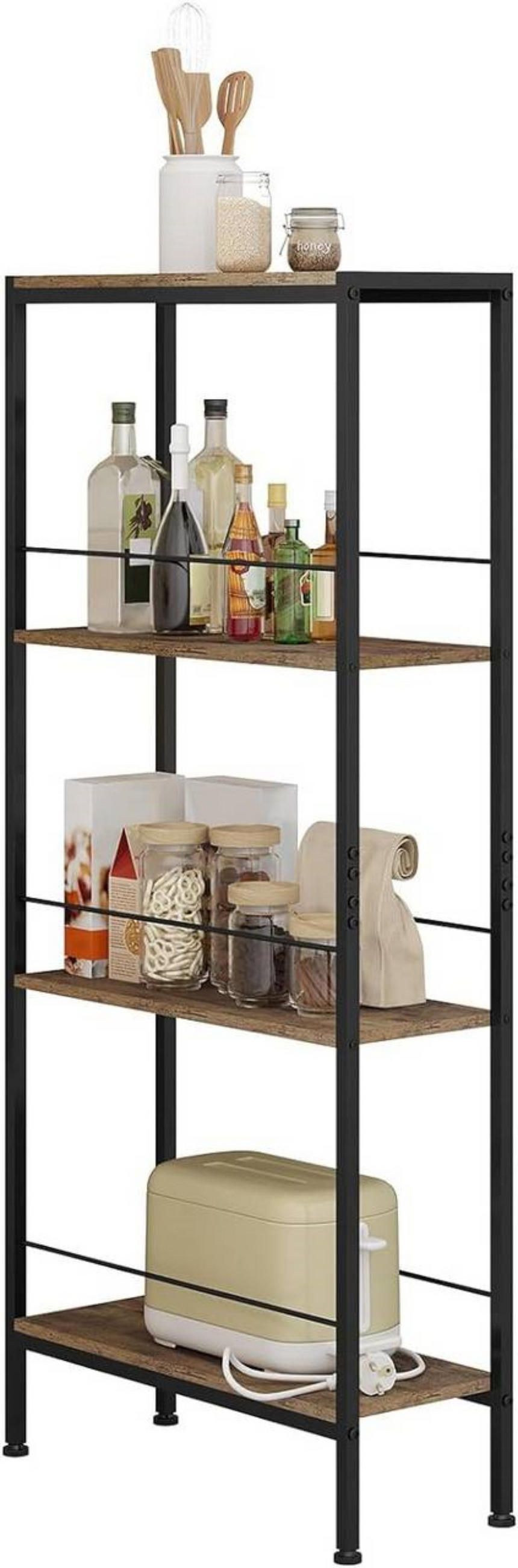 STANDREGAL mit 4 Ebene, 50x110x20cm, Vintage-Braun+Schwarz - Dunkelbraun/Schwarz, Holzwerkstoff/Metall (50/110/20cm) - Woltu