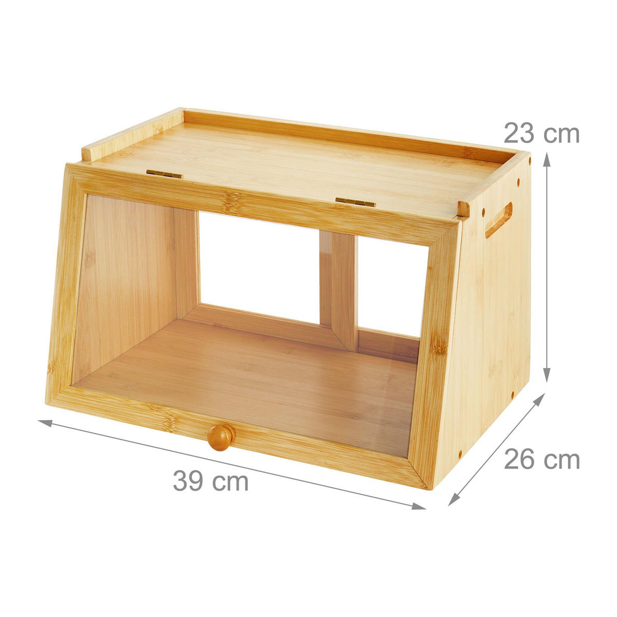 BROTKASTEN Natur Bambus Sichtfenster Klappe Schiebetür 39 cm - Hellbraun, Holz/Kunststoff (39/23/26cm) - Relaxdays