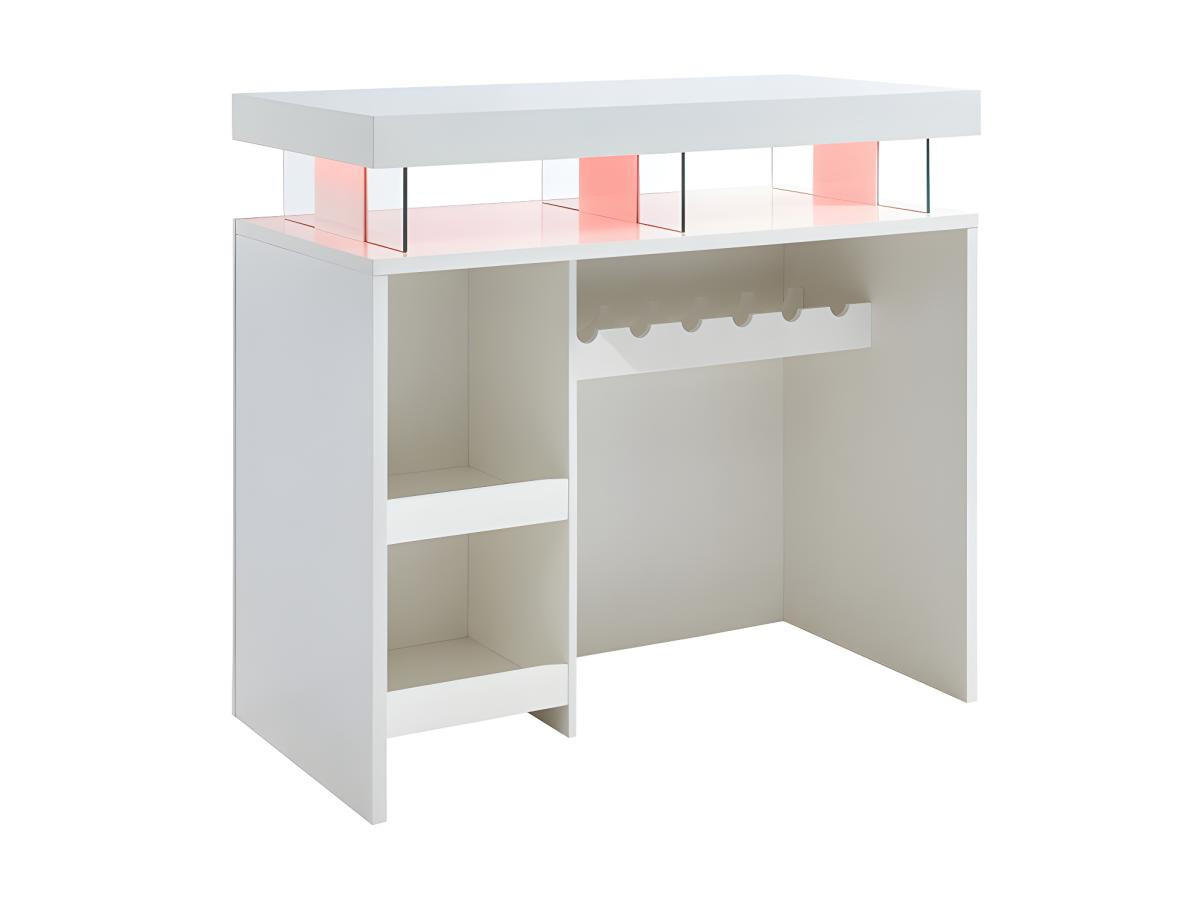 LED Hausbar - Hochglanz - MDF - Weiß - FABIO - Weiß, Holz (60/110/120cm) - Vente-Unique